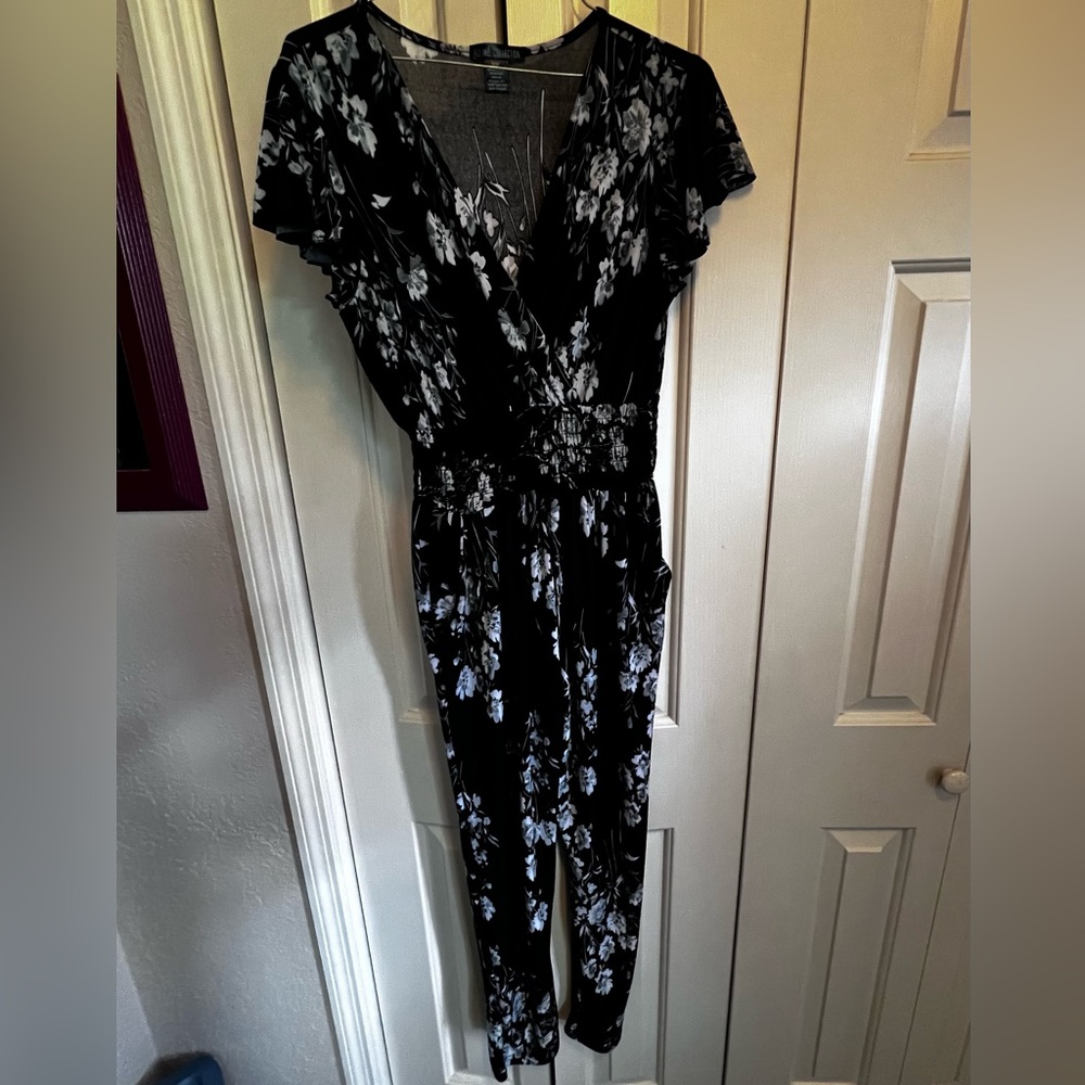Sale: Floral Black and White Jumpsuit